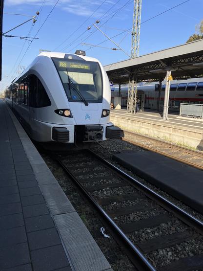 Train (shitty old diesel unit with graffiti on all sides) going exactly to where I need to be: Winschoten!