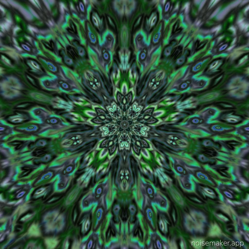 "Kaleido" is an abstract composition of overlapping geometric shapes and swirling symmetry in sage green
