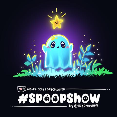 #SpoopShow Doodle! This is a cute little glowy ghostie in the middle of nowhere, lighting up the grass as they reach a glowy star righ above their head