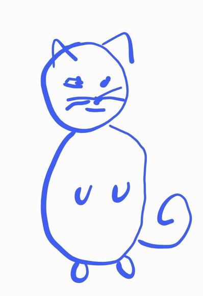 a bad drawing of hopefully a cat, in blue ink