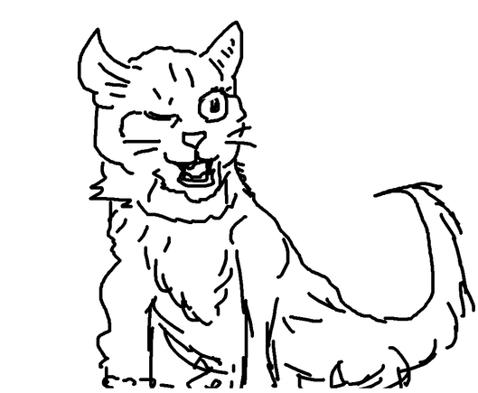 A crudely drawn cat winking