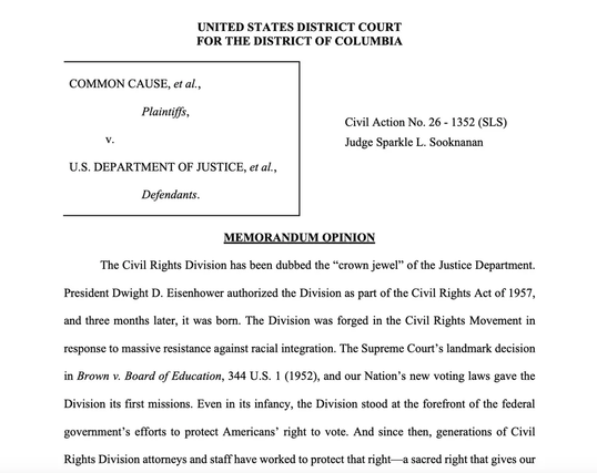 Court document on the favorable ruling for voters.