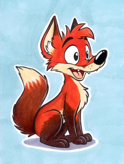 Drawing of a happy cartoon fox