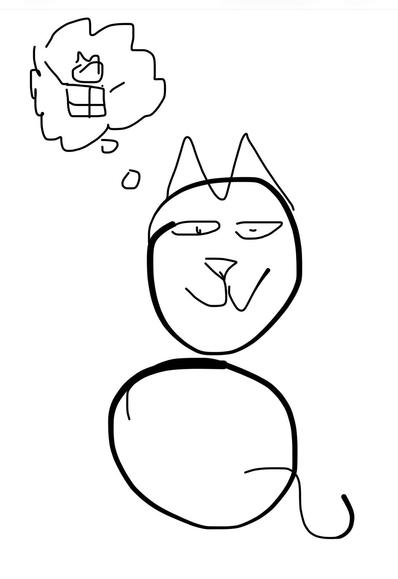 An old-style “MOQ”cat, daydreaming of sitting in a box.

Very childish-looking as I’m not a good drawer, but 100% human made.