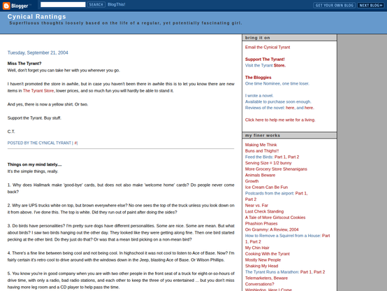 Screenshot of Cynical Rantings in 2004