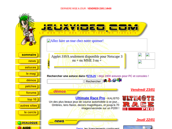Screenshot of Jeuxvideo.com in 1998