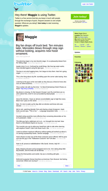 Screenshot of Maggie Mason on Twitter in 2008