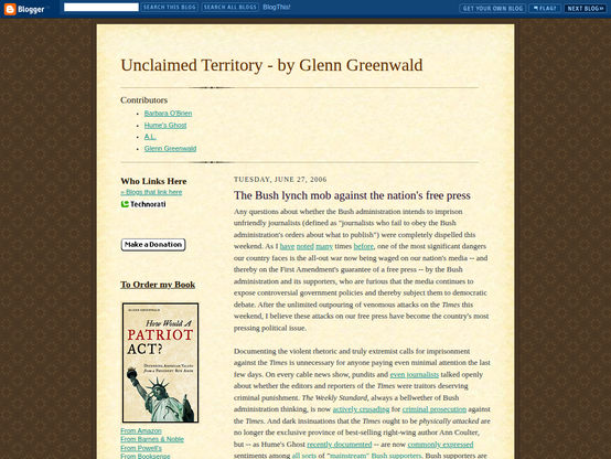 Screenshot of http://glenngreenwald.blogspot.com in 2006