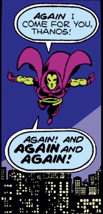 Drax the Destroyer flies straight towards us in the New York night sky and says, “AGAIN I COME FOR YOU, THANOS!
AGAIN! AND AGAIN AND AGAIN!”