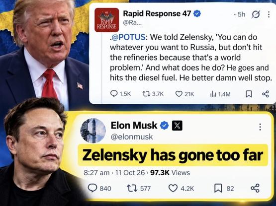 Elon Musk tweeting ”Zelensky has gone too far”