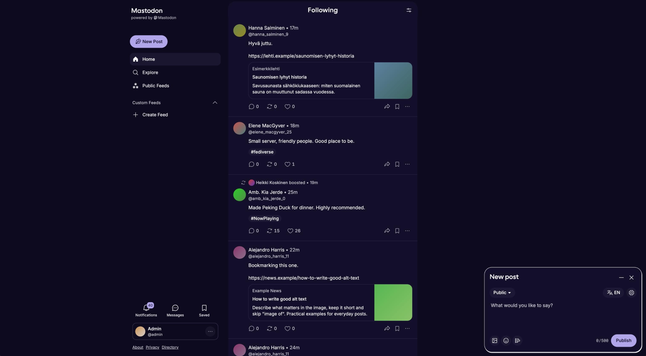 Mastodon dev environment screenshot for the nightly version (Work in progress)