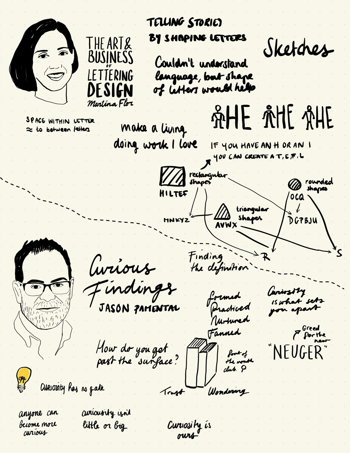 Sketch notes of Martina Flor’s and Jason Pamental’s talks at Beyond Tellerrand