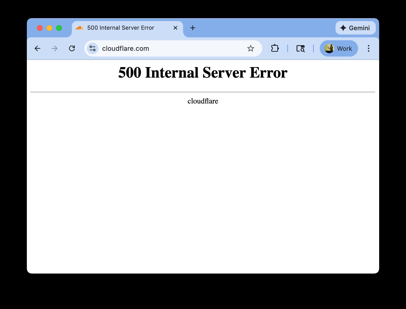 Cloudflare showing a 500