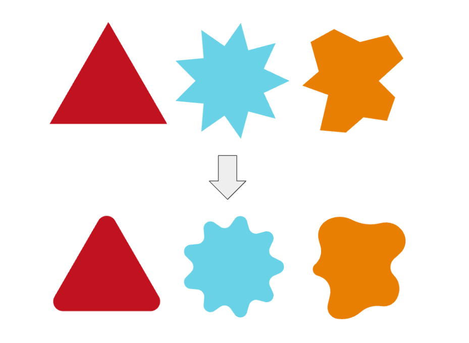 Rounding the corners of various CSS shapes (triangle, starburst and random shape)