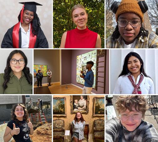 A graphic consisting of square and rectangular photos of interns and student workers at the Georgia Museum of Art