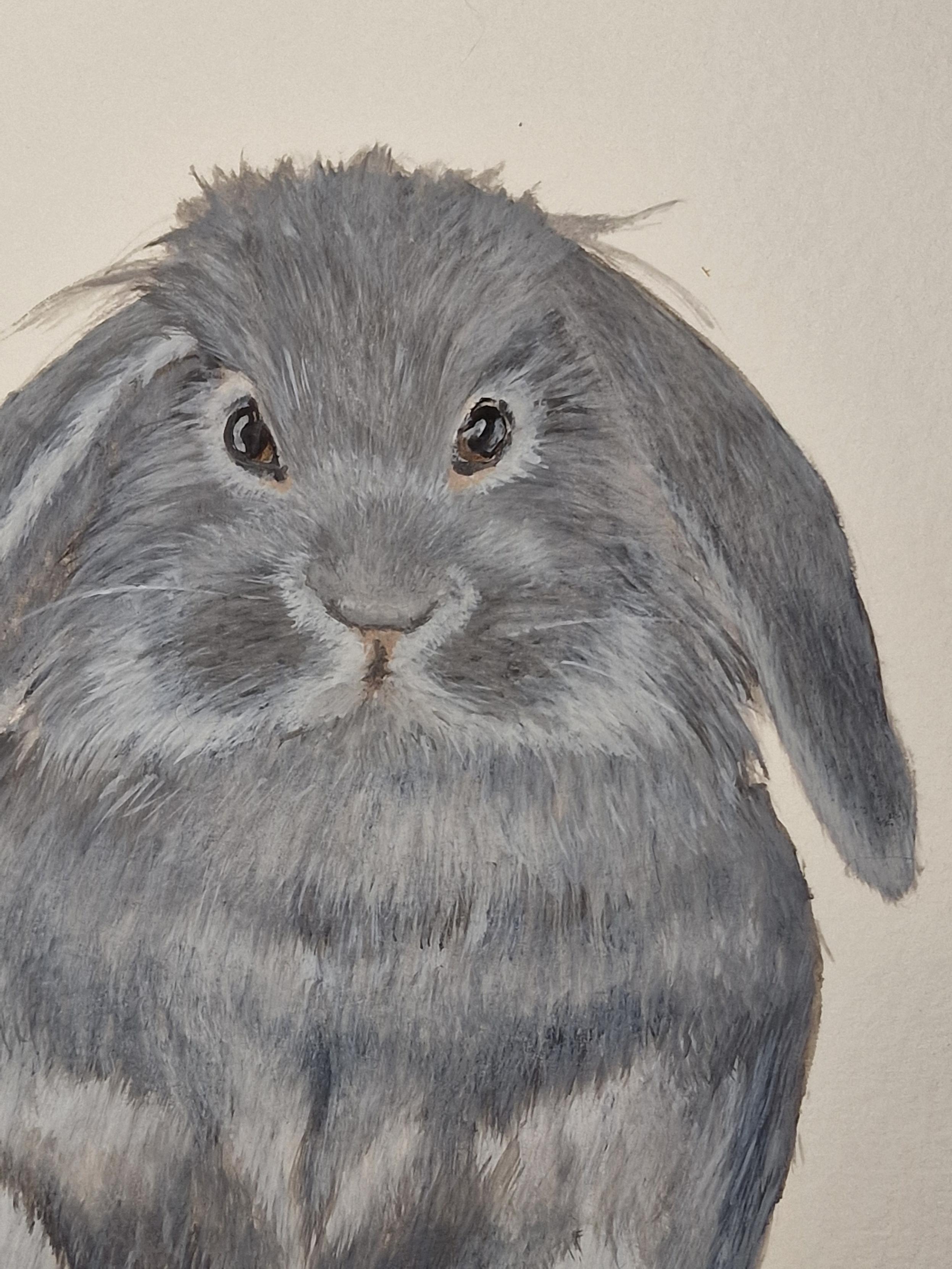 Portrait of a grey rabbit in watercolour