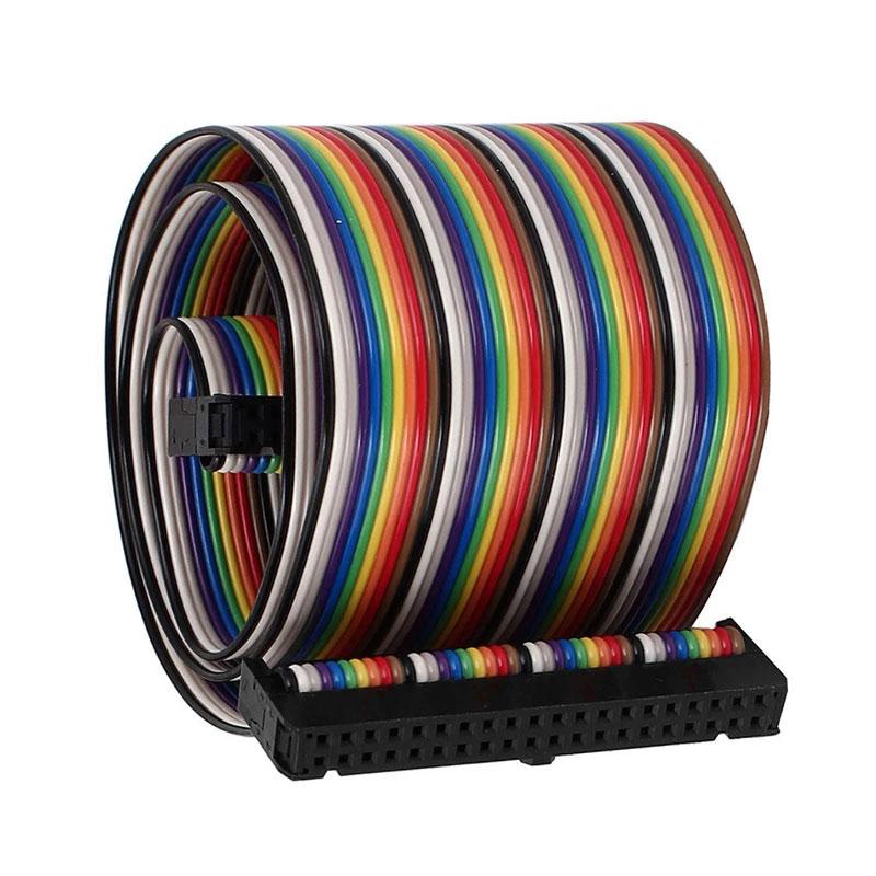 An IDE ribbon cable with each wire in different bright colours
