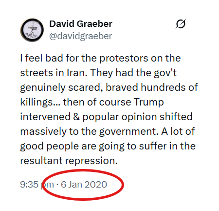 I feel bad for the protestors on the streets in Iran. They had the gov't genuinely scared, braved hundreds of killings... then of course Trump intervened & popular opinion shifted massively to the government. A lot of good people are going to suffer in the resultant repression.