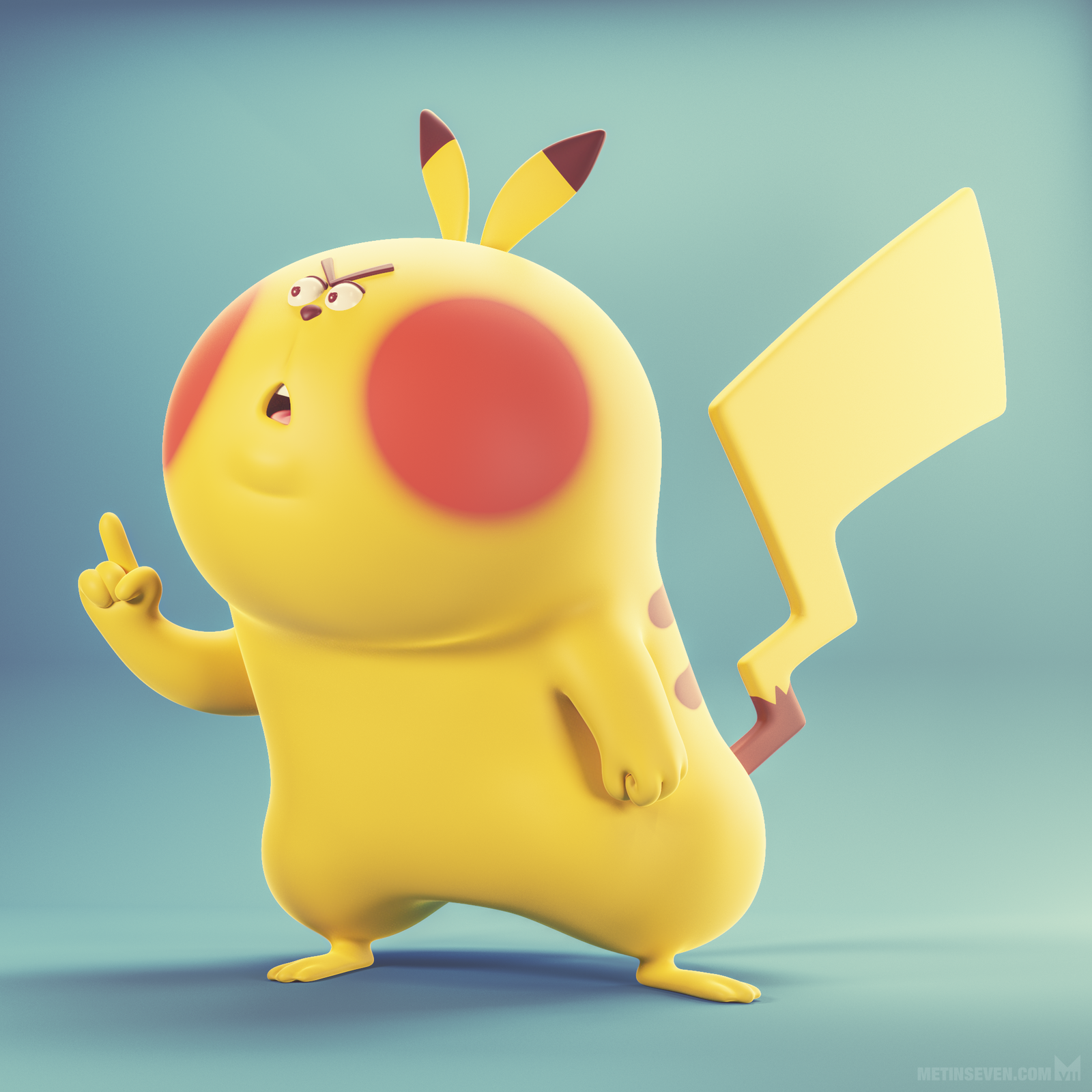 A caricatural 3D Pikachu.