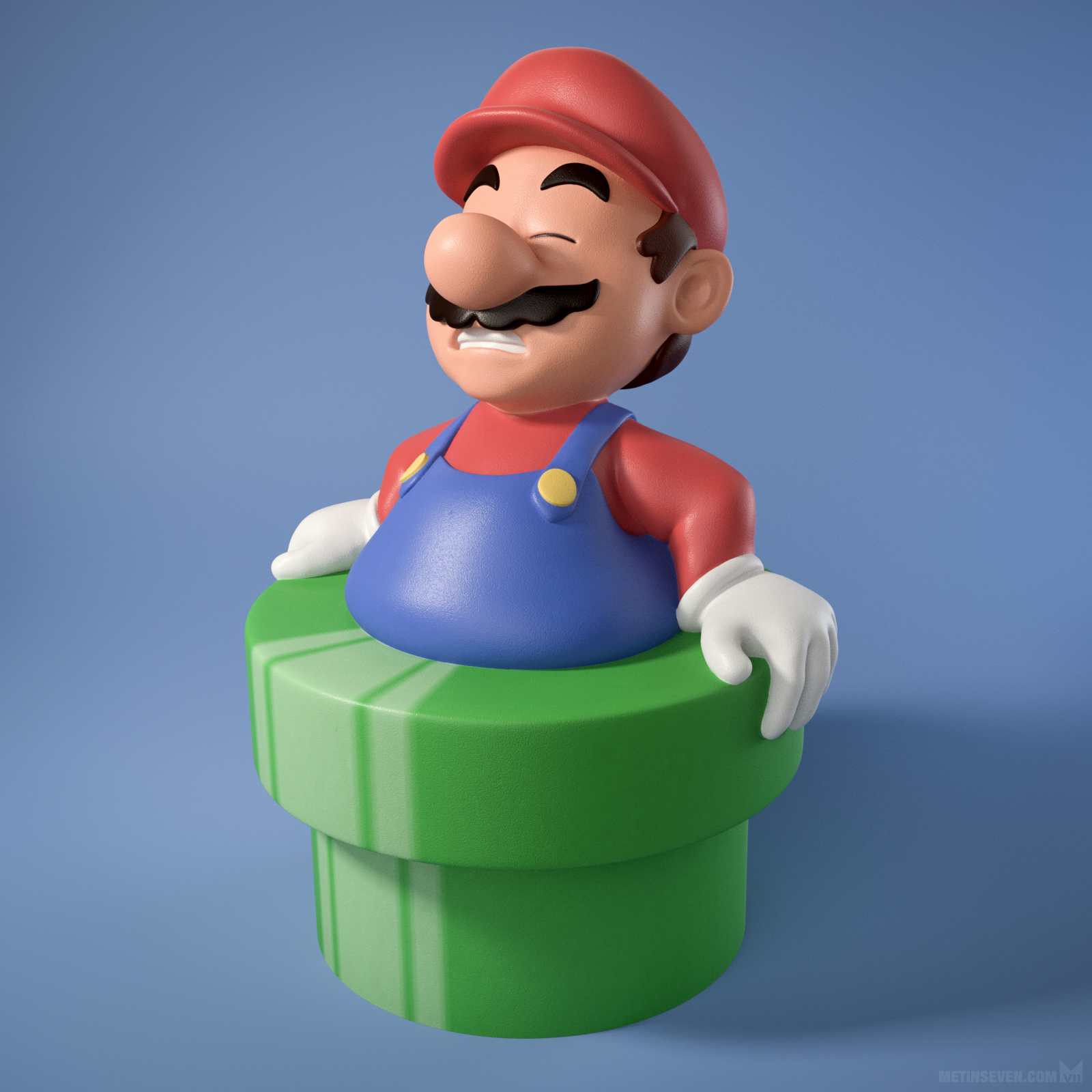 3D print model of Mario being stuck in a green pipe.