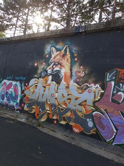 a graffiti with a fox on it