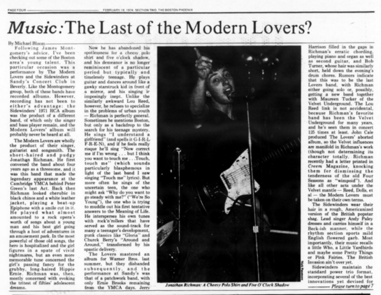 The Last of the Modern Lovers? feature article from the Boston Phoenix