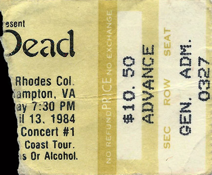 Grateful Dead mail order ticket stub on yellow stock