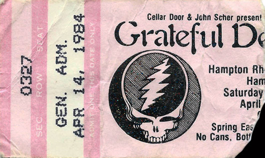 Grateful Dead mail order ticket on pink stock with Steal Your Face logo