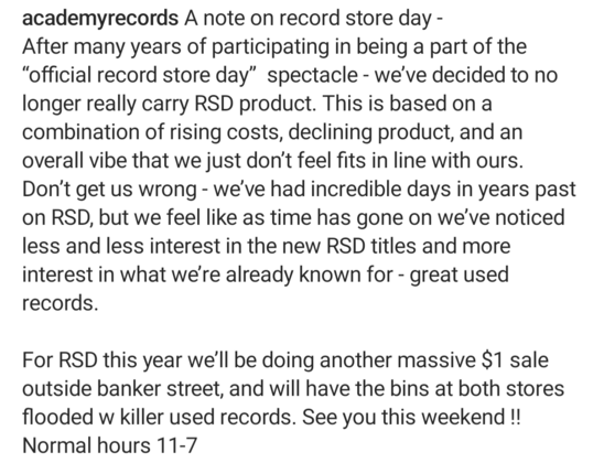 message from Academy Records
