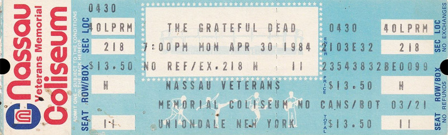 ticket for the Grateful Dead at Nassau Coliseum on sky blue ticket stock