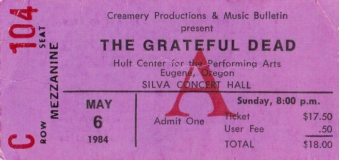 purple ticket for Grateful Dead at Hult Center for the Performing Arts