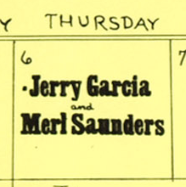 Thursday June 6 listing on yellow calendar - Jerry Garcia and Merl Saunders