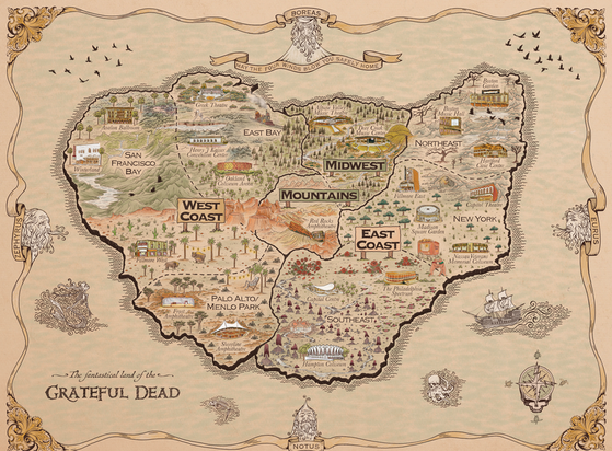 map of the fantastical land of the Grateful Dead