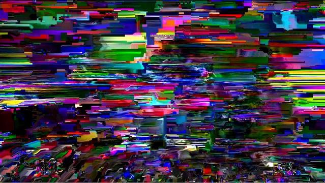 a glitched swirl of color