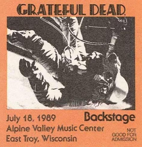 Grateful Dead backstage pass, Alpine Valley, July 18, 1989 Alpine Valley with skeleton in space