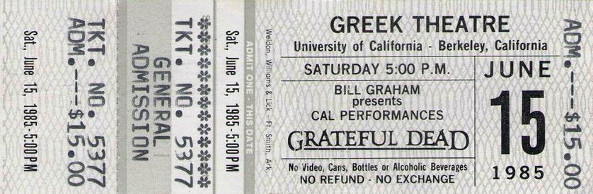 gray mail order ticket for Grateful Dead at Greek Theatre