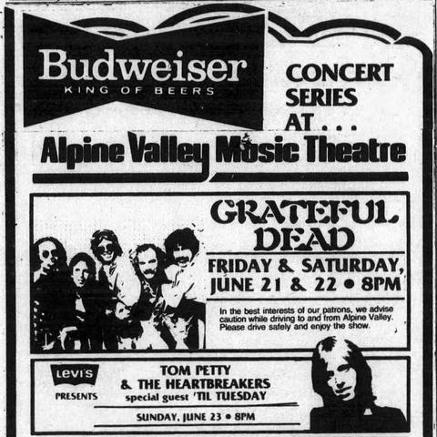Budweiser Concert Series at Alpine Valley Music Theatre
Grateful Dead
Friday & Saturday
June 21 & 22 8PM