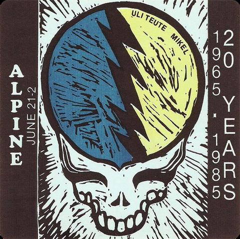 MIKEL sticker number 1: Alpine June 21-2, 1965-1985 20 YEARS - with block printed Steal Your Face logo