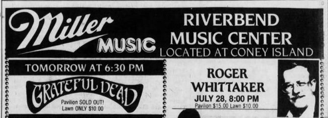 newspaper add for Miller Music at Riverbend Music Center