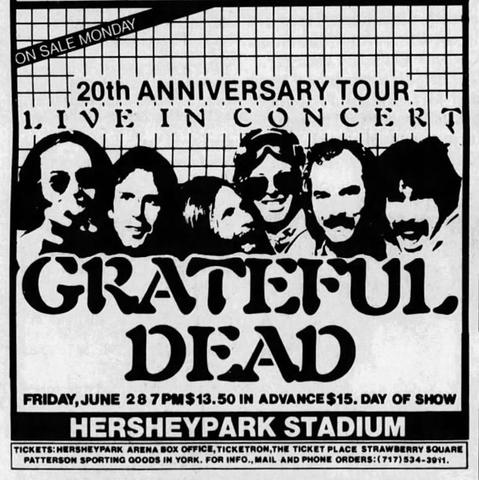 newspaper ad for Grateful Dead in Hersheypark