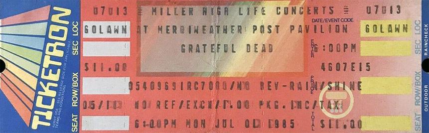 ticket for Grateful Dead at Merriweather Post Pavilion
