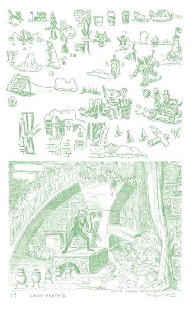 multiple panels of Gary Panter illustrations