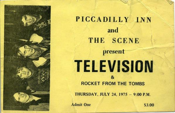 Piccadilly Inn & The Scene present Television & Rocket From the Tombs
Thursday, July 24, 1975 - 9pm
Admit One $3.00