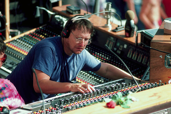 Dan Healy with headphones on at soundboard