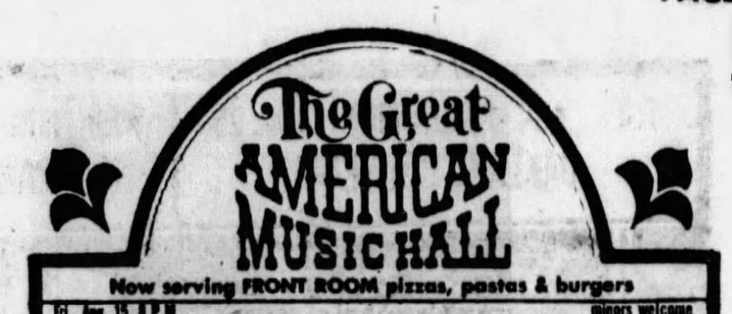 newspaper ad for Great American Music Hall