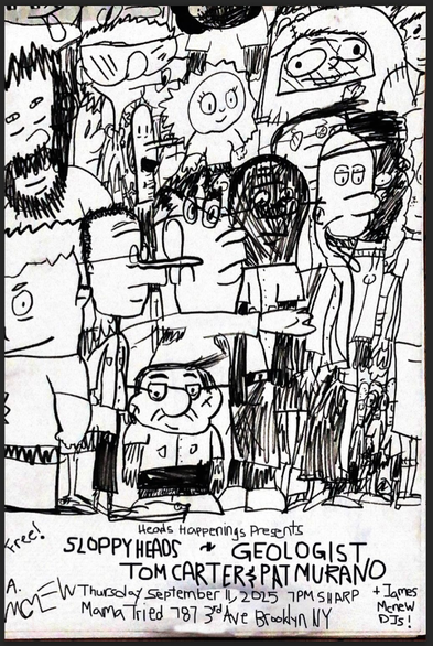 group of densely drawn people advertising info in post