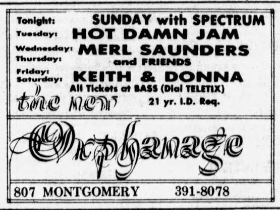 newspaper ad for Keith & Donna at the Orphanage, Friday & Saturday 8/30 + 8/31
