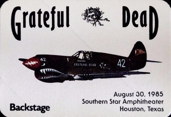 backstage pass depicting bomber plane piloted by skeleton with rose crown