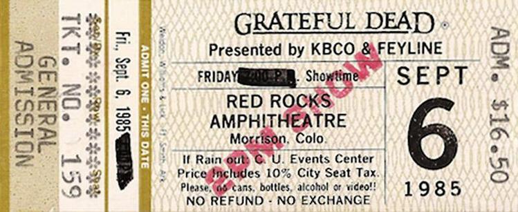 Grateful Dead mail order ticket stamped 2PM show