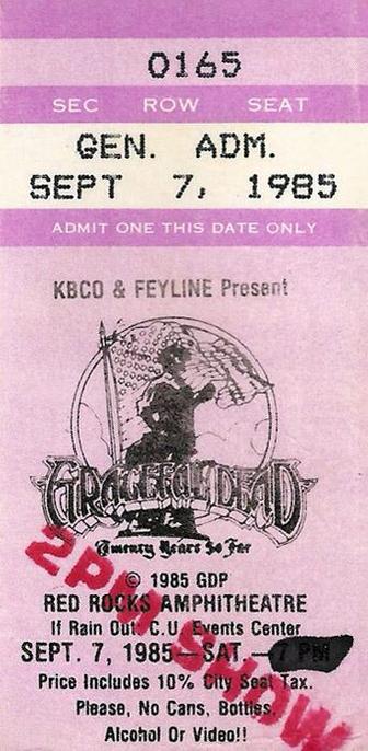 Grateful Dead mail order ticket with Twenty Years So Far logo, stamped 2PM SHOW